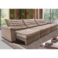 Sofá Retrátil e Reclinável 4,15m Molas Ensacadas Cama inBox Big Space com Bordado 3D Velusoft Bege - 1