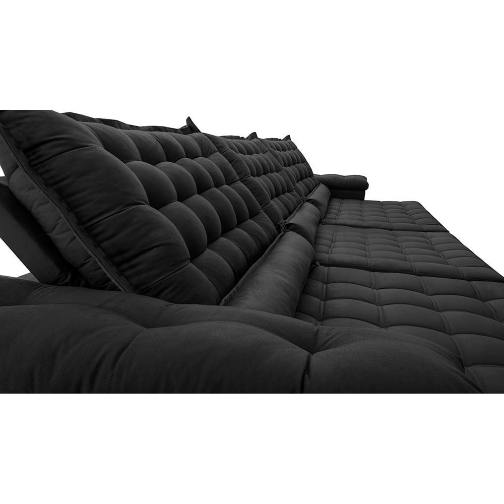 Sofá Retrátil e Reclinável 4,15m Molas Ensacadas Cama inBox Big Space com Bordado 3D Velusoft Preto - 4
