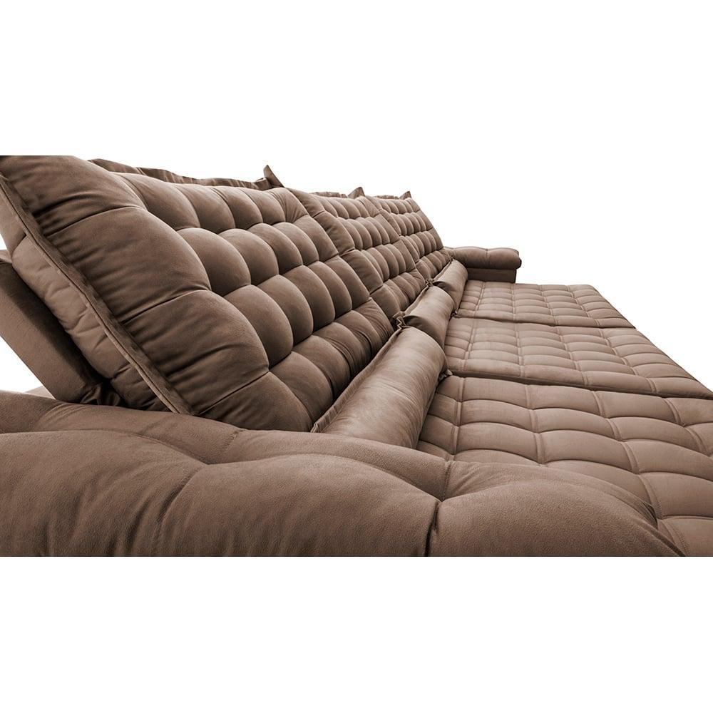 Sofá Retrátil e Reclinável 4,15m Molas Ensacadas Cama inBox Big Space com Bordado 3D Velusoft Castor - 4