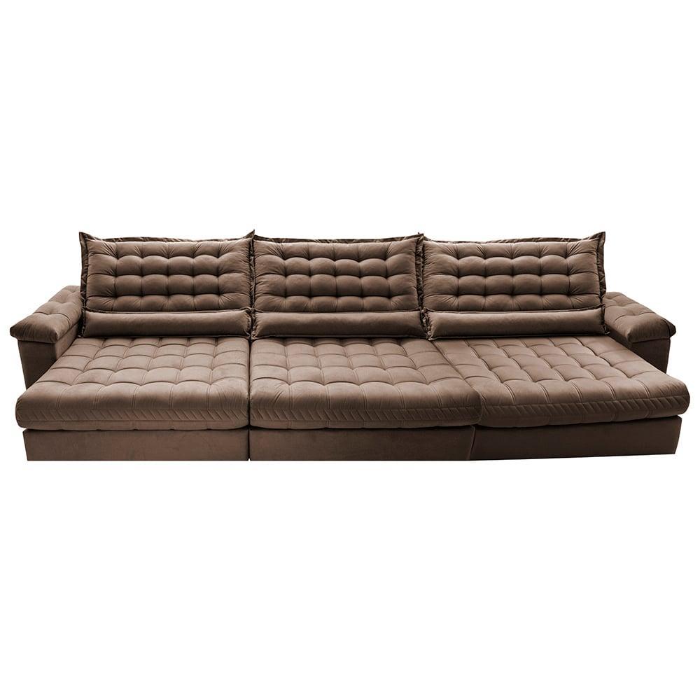 Sofá Retrátil e Reclinável 4,15m Molas Ensacadas Cama inBox Big Space com Bordado 3D Velusoft Castor - 5
