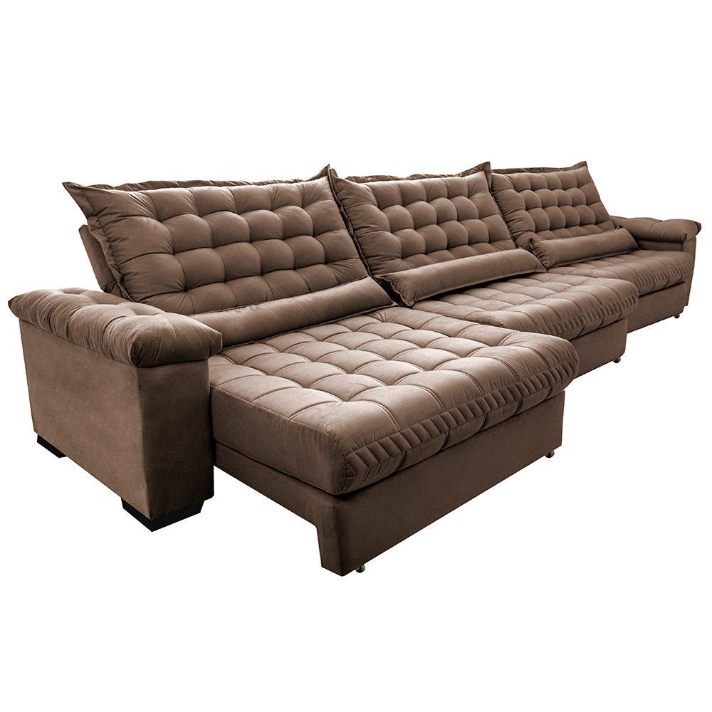 Sofá Retrátil e Reclinável 4,15m Molas Ensacadas Cama inBox Big Space com Bordado 3D Velusoft Castor - 7