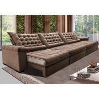 Sofá Retrátil e Reclinável 4,15m Molas Ensacadas Cama inBox Big Space com Bordado 3D Velusoft Castor - 1