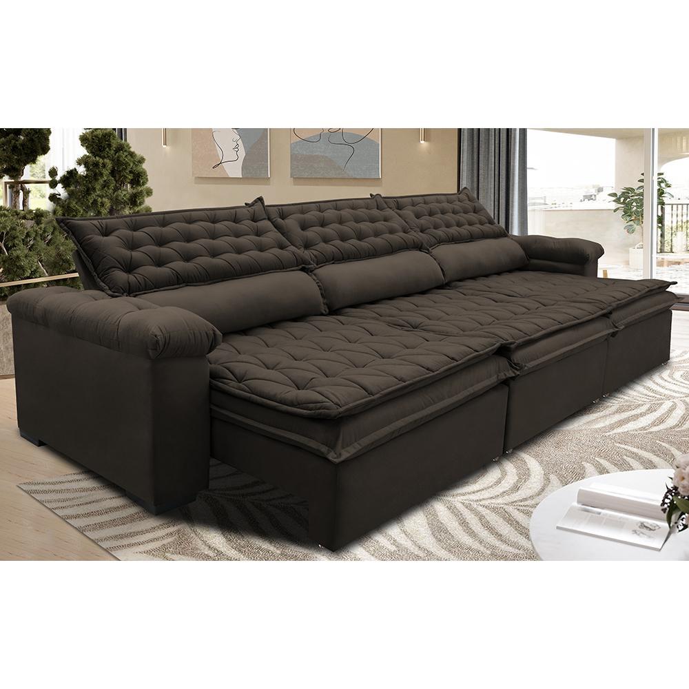 Sofá Retrátil e Reclinável 4,12m Molas Ensacadas Cama inBox Botonê Espuma Viscoelástico Café - 1