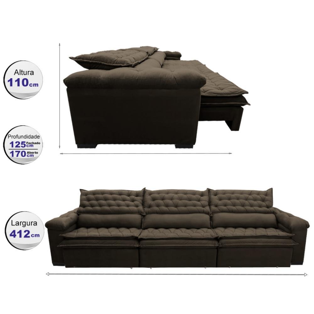 Sofá Retrátil e Reclinável 4,12m Molas Ensacadas Cama inBox Botonê Espuma Viscoelástico Café - 2