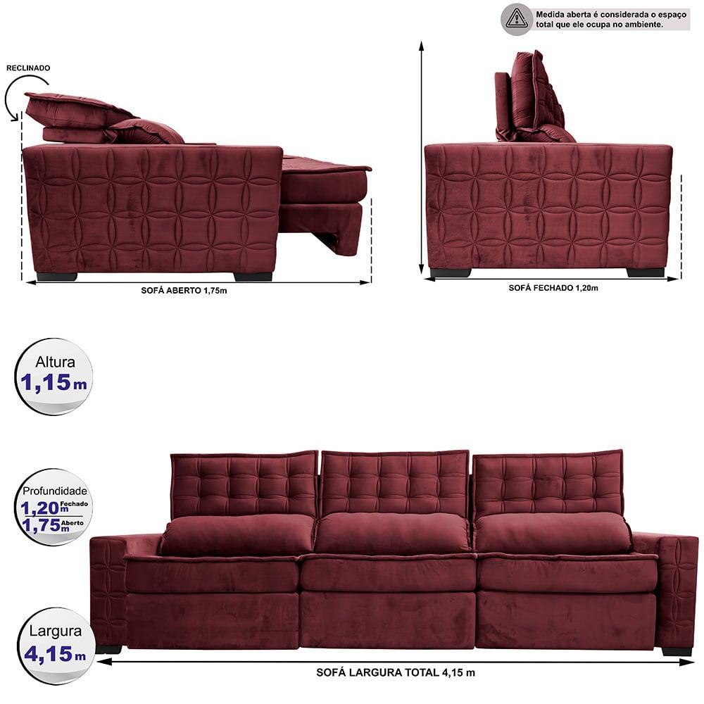 Sofá Retrátil e Reclinável 4,15m Cama inBox Big Star com SoftGel D40 Velupluma Vinho - 2