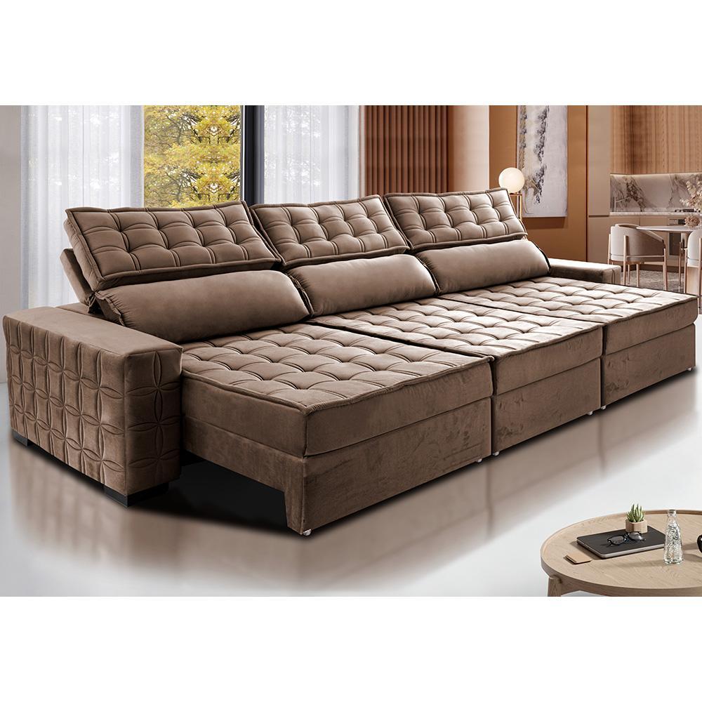 Sofá Retrátil e Reclinável 4,15m Cama inBox Big Star com SoftGel D40 Velupluma Castor - 1