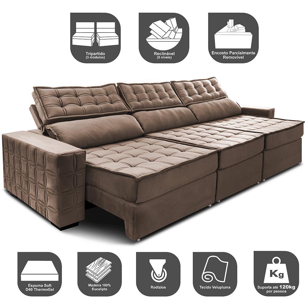 Sofá Retrátil e Reclinável 4,15m Cama inBox Big Star com SoftGel D40 Velupluma Castor - 3