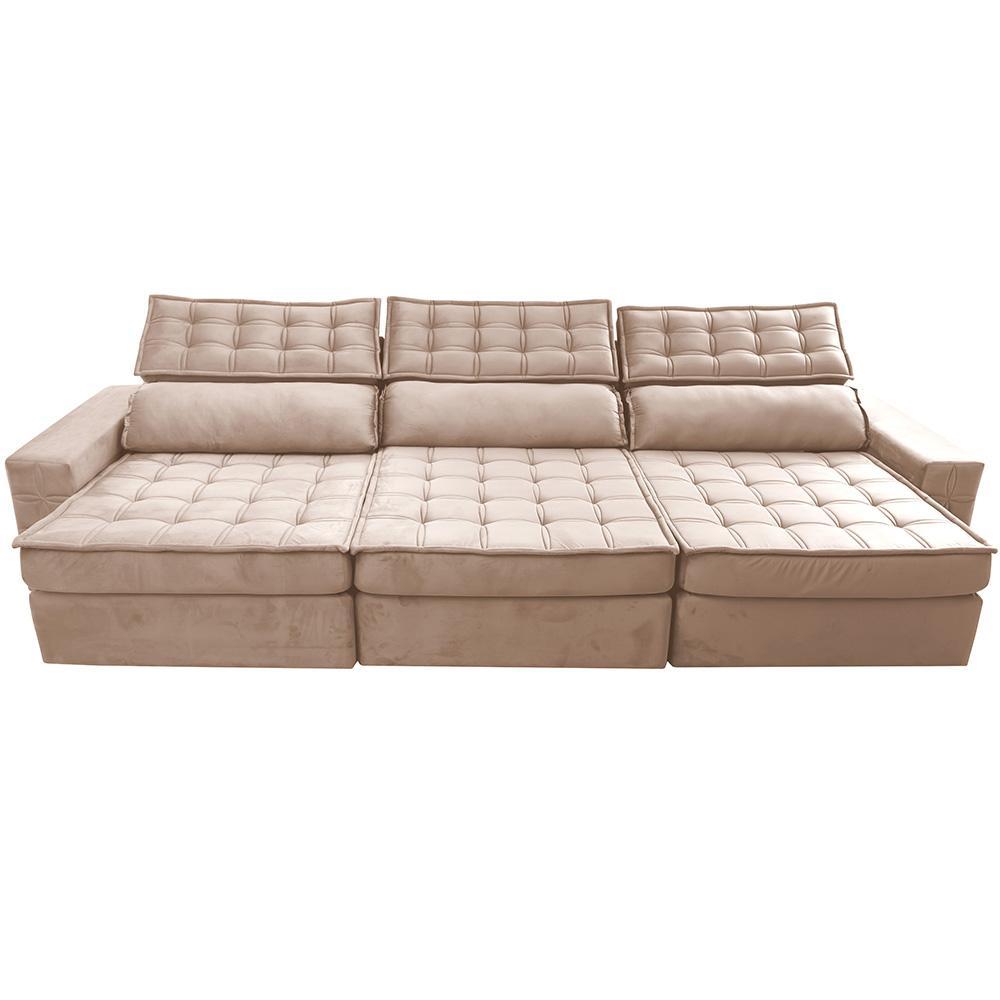 Sofá Retrátil e Reclinável 4,15m Cama inBox Big Star com SoftGel D40 Velupluma Bege - 5