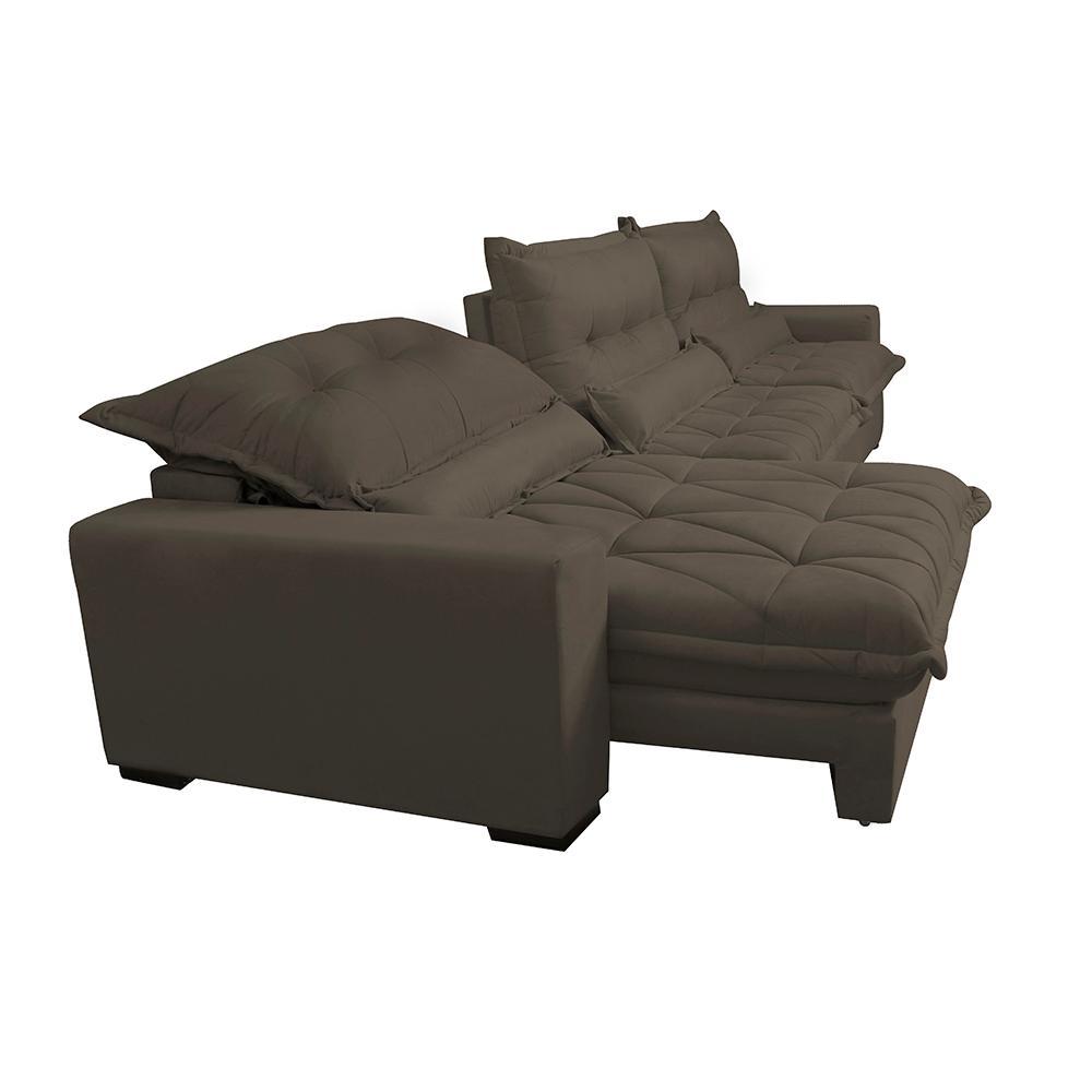 Sofá Retrátil e Reclinável 4,12m com Molas Ensacadas Cama Inbox Soft Tecido Suede Velusoft Café - 7