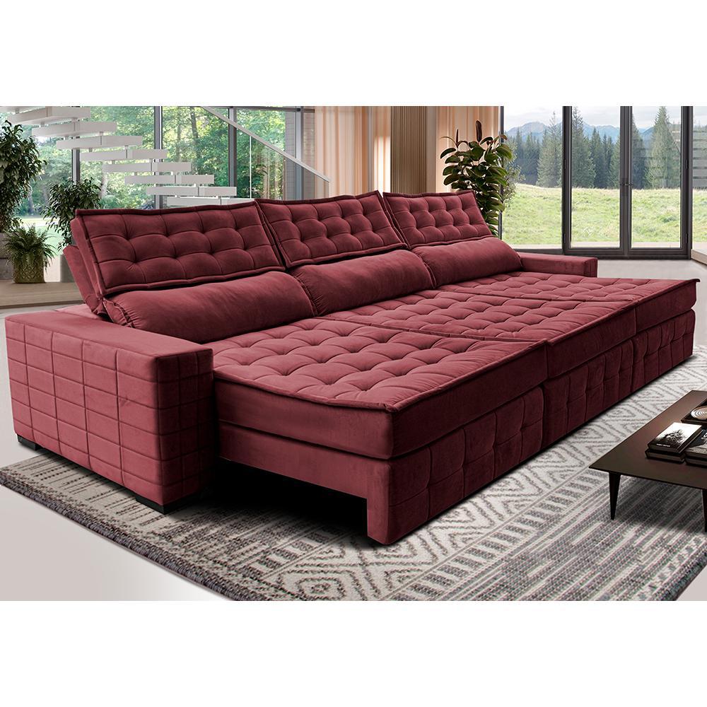 Sofá Retrátil e Reclinável 4,15m Cama inBox Big Puffer com SoftGel D40 Velupluma Vinho - 1