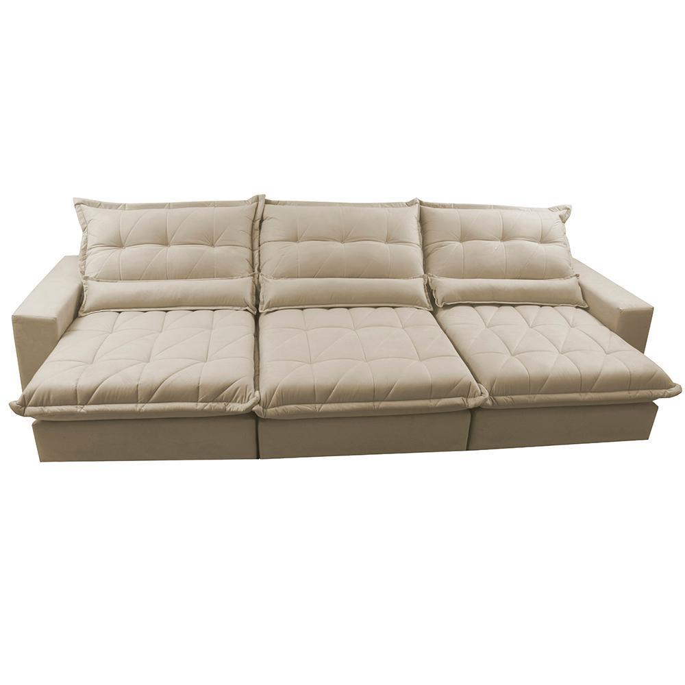 Sofá Retrátil e Reclinável 4,12m com Molas Ensacadas Cama Inbox Soft Tecido Suede Velusoft Bege - 5