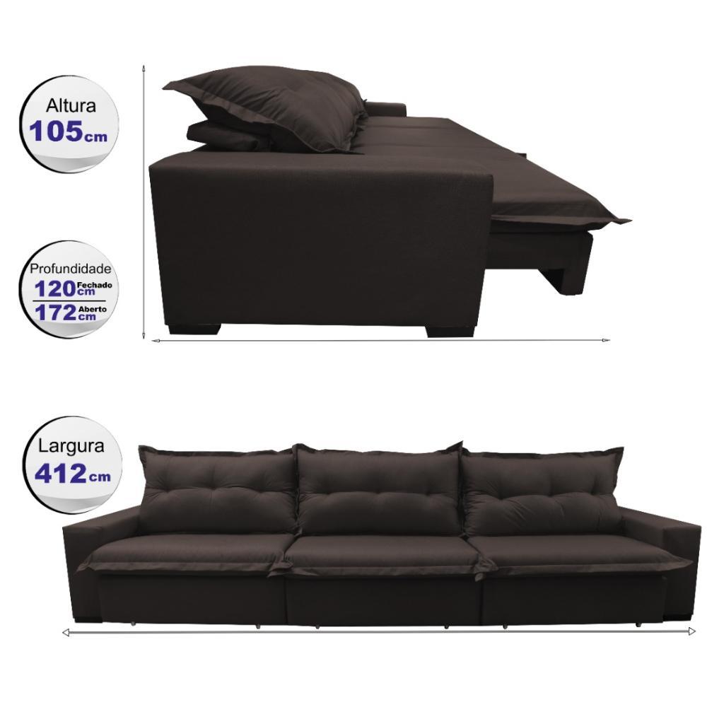 Sofá Retrátil e Reclinável 4,12m com Molas Ensacadas Cama inBox Prime Tecido Linho Marrom - 2