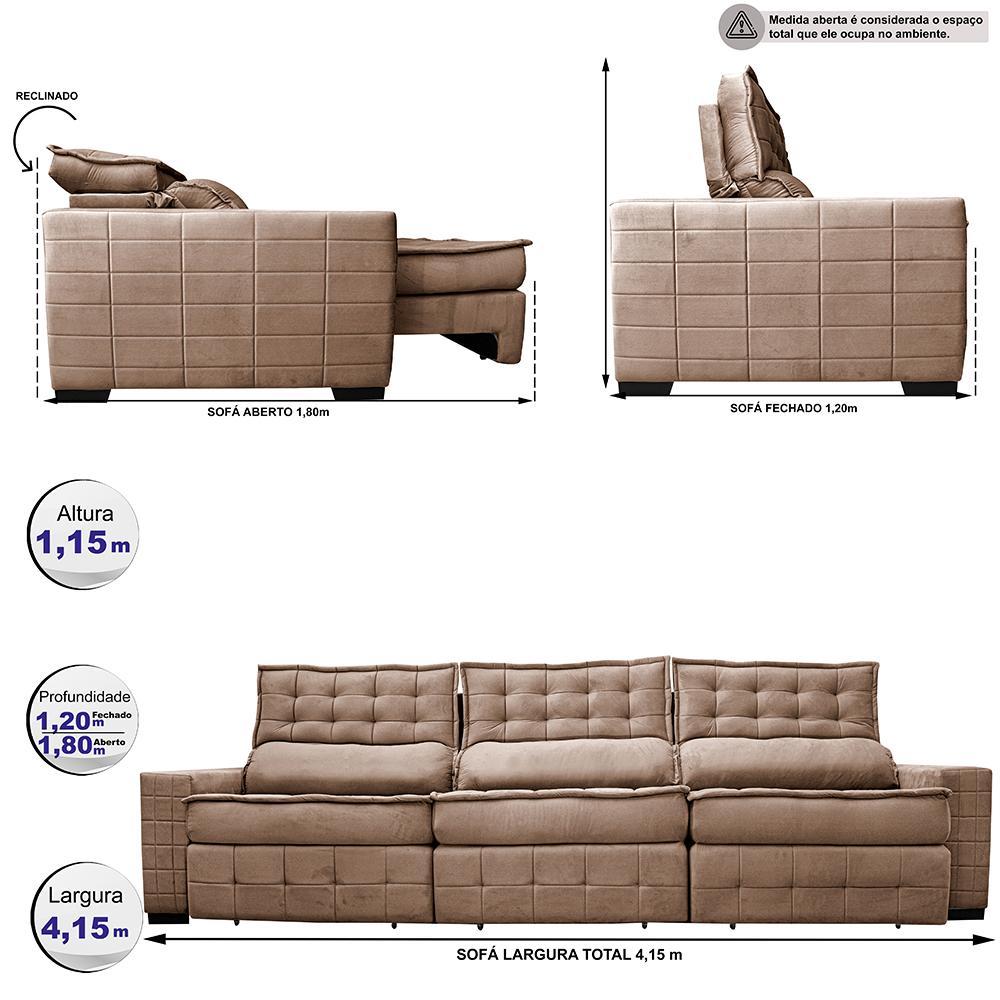 Sofá Retrátil e Reclinável 4,15m Cama inBox Big Puffer com SoftGel D40 Velupluma Castor - 2