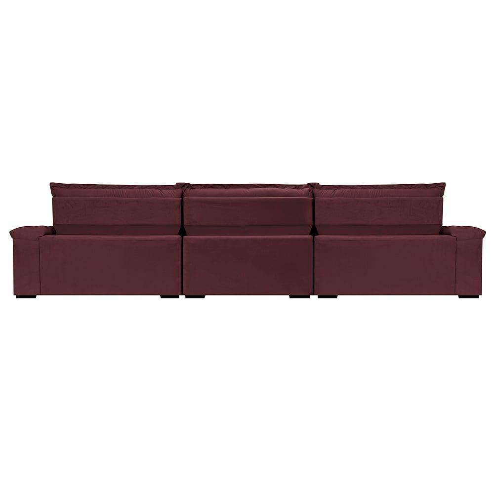 Sofá Retrátil e Reclinável 3,85m Molas Ensacadas Cama inBox Big Space com Bordado 3D Velusoft Vinho - 6