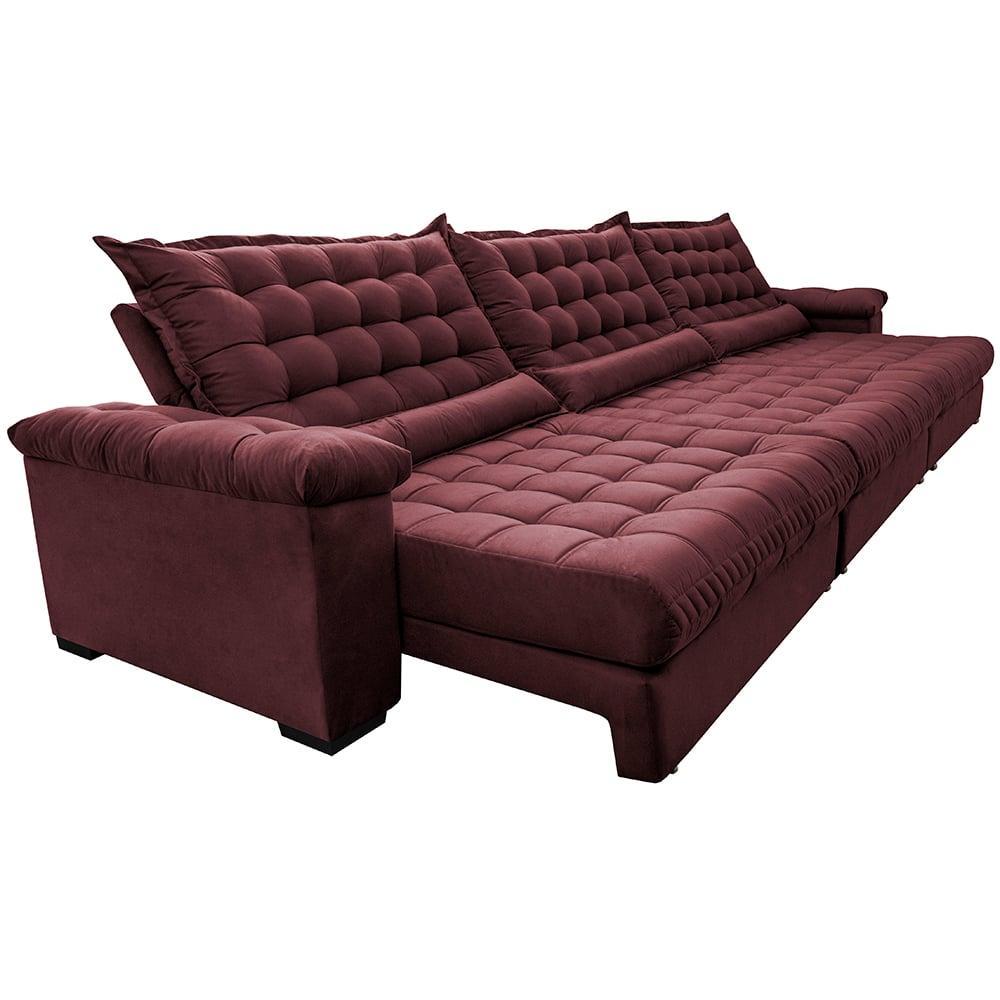 Sofá Retrátil e Reclinável 3,85m Molas Ensacadas Cama inBox Big Space com Bordado 3D Velusoft Vinho - 8
