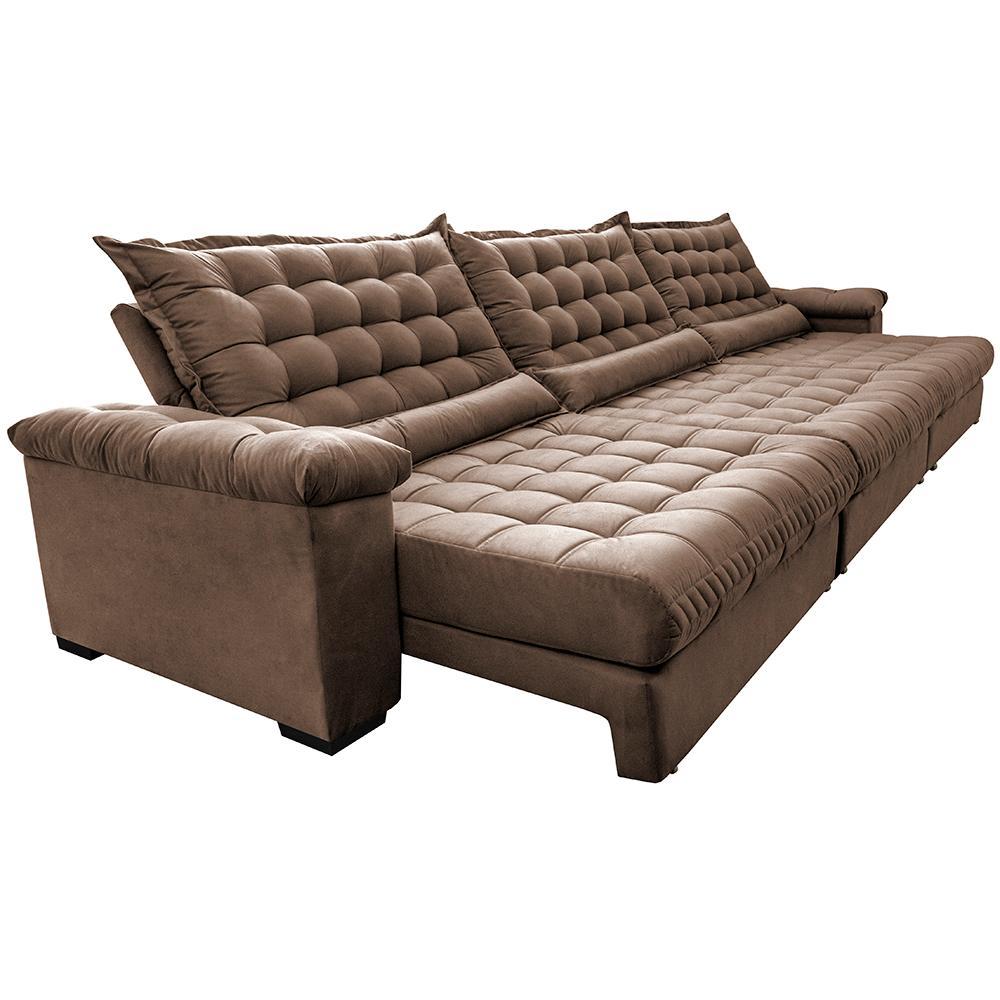 Sofá Retrátil e Reclinável 3,85m Molas Ensacadas Cama inBox Big Space com Bordado 3D Velusoft Castor - 8