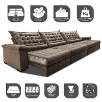 Sofá Retrátil e Reclinável 3,85m Molas Ensacadas Cama inBox Big Space com Bordado 3D Velusoft Castor - 3