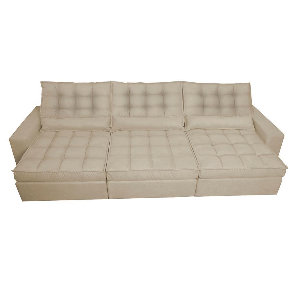 Sofá Retrátil e Reclinável 4,12m com Molas Ensacadas Cama Inbox Gold Tecido Suede Velusoft Bege - 5