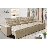 Sofá Retrátil e Reclinável 4,12m com Molas Ensacadas Cama Inbox Gold Tecido Suede Velusoft Bege - 1