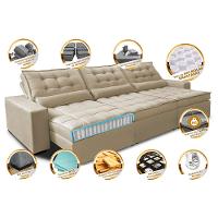 Sofá Retrátil e Reclinável 4,12m com Molas Ensacadas Cama Inbox Gold Tecido Suede Velusoft Bege - 3