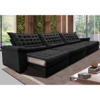 Sofá Retrátil e Reclinável 3,85m Molas Ensacadas Cama inBox Big Space com Bordado 3D Velusoft Preto - 1