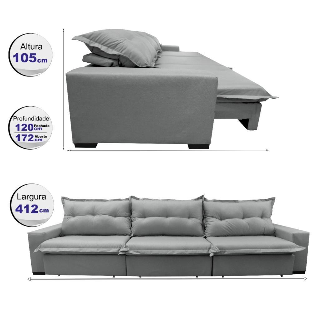 Sofá Retrátil e Reclinável 4,12m com Molas Ensacadas Cama inBox Prime Tecido Linho Cinza Claro - 2