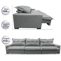 Sofá Retrátil e Reclinável 4,12m com Molas Ensacadas Cama inBox Prime Tecido Linho Cinza Claro - 2