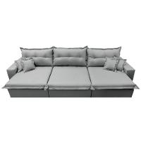 Sofá Retrátil e Reclinável 4,12m com Molas Ensacadas Cama inBox Prime Tecido Linho Cinza Claro - 5