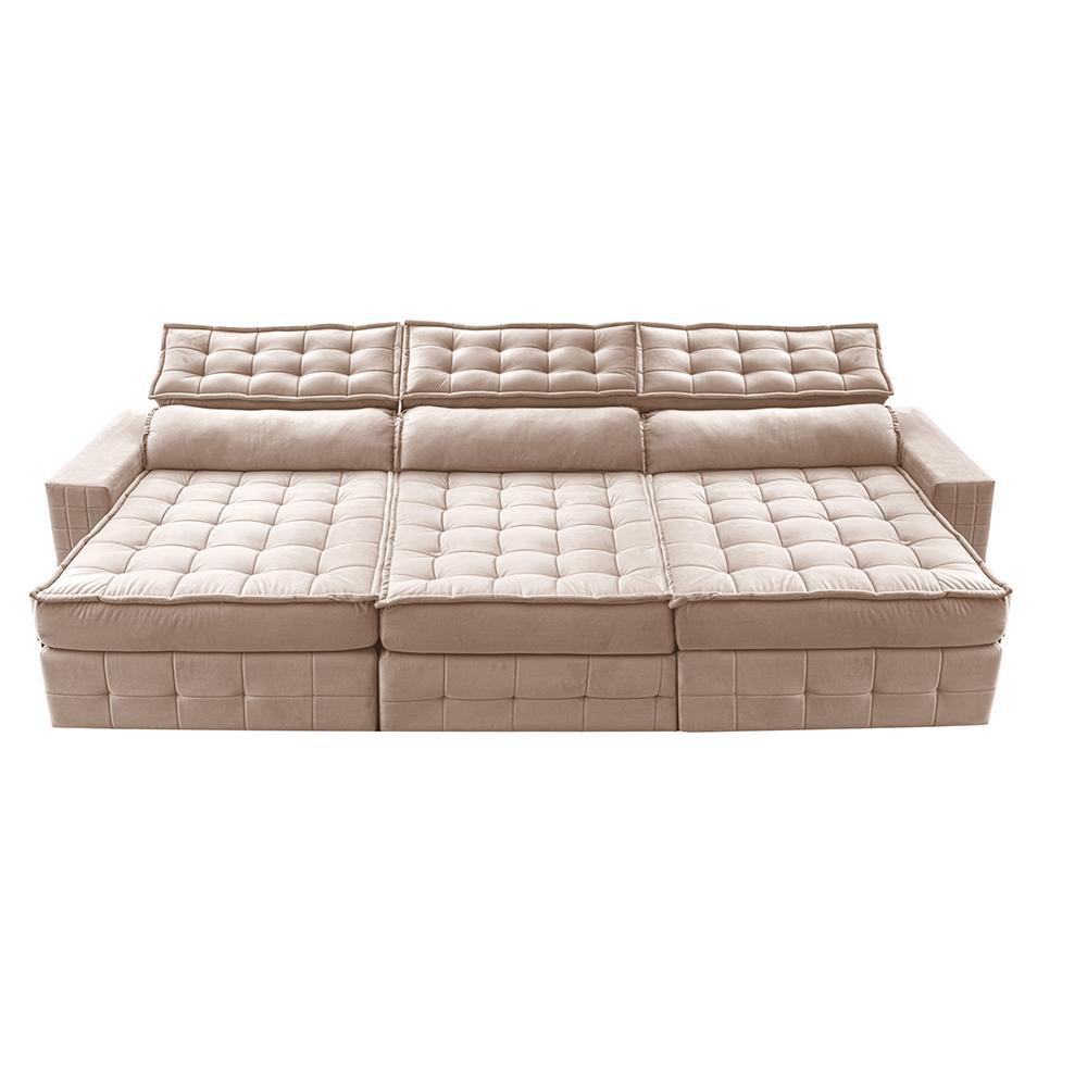 Sofá Retrátil e Reclinável 4,15m Cama inBox Big Puffer com SoftGel D40 Velupluma Bege - 5