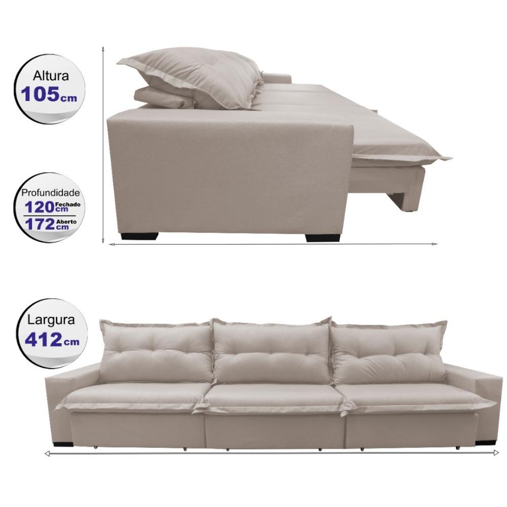 Sofá Retrátil e Reclinável 4,12m com Molas Ensacadas Cama inBox Prime Tecido Linho Bege Claro - 2