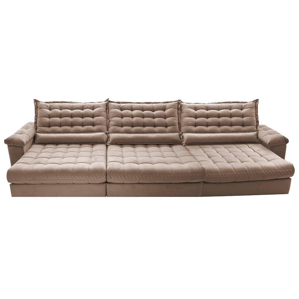 Sofá Retrátil e Reclinável 3,85m Molas Ensacadas Cama inBox Big Space com Bordado 3D Velusoft Bege - 5