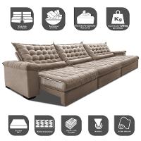 Sofá Retrátil e Reclinável 3,85m Molas Ensacadas Cama inBox Big Space com Bordado 3D Velusoft Bege - 3