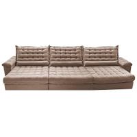 Sofá Retrátil e Reclinável 3,85m Molas Ensacadas Cama inBox Big Space com Bordado 3D Velusoft Bege - 5