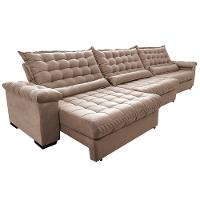 Sofá Retrátil e Reclinável 3,85m Molas Ensacadas Cama inBox Big Space com Bordado 3D Velusoft Bege - 7