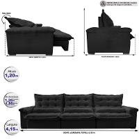 Sofá Retrátil e Reclinável 4,15m Cama inBox Big Fresh com SoftGel D40 Velupluma Preto - 2