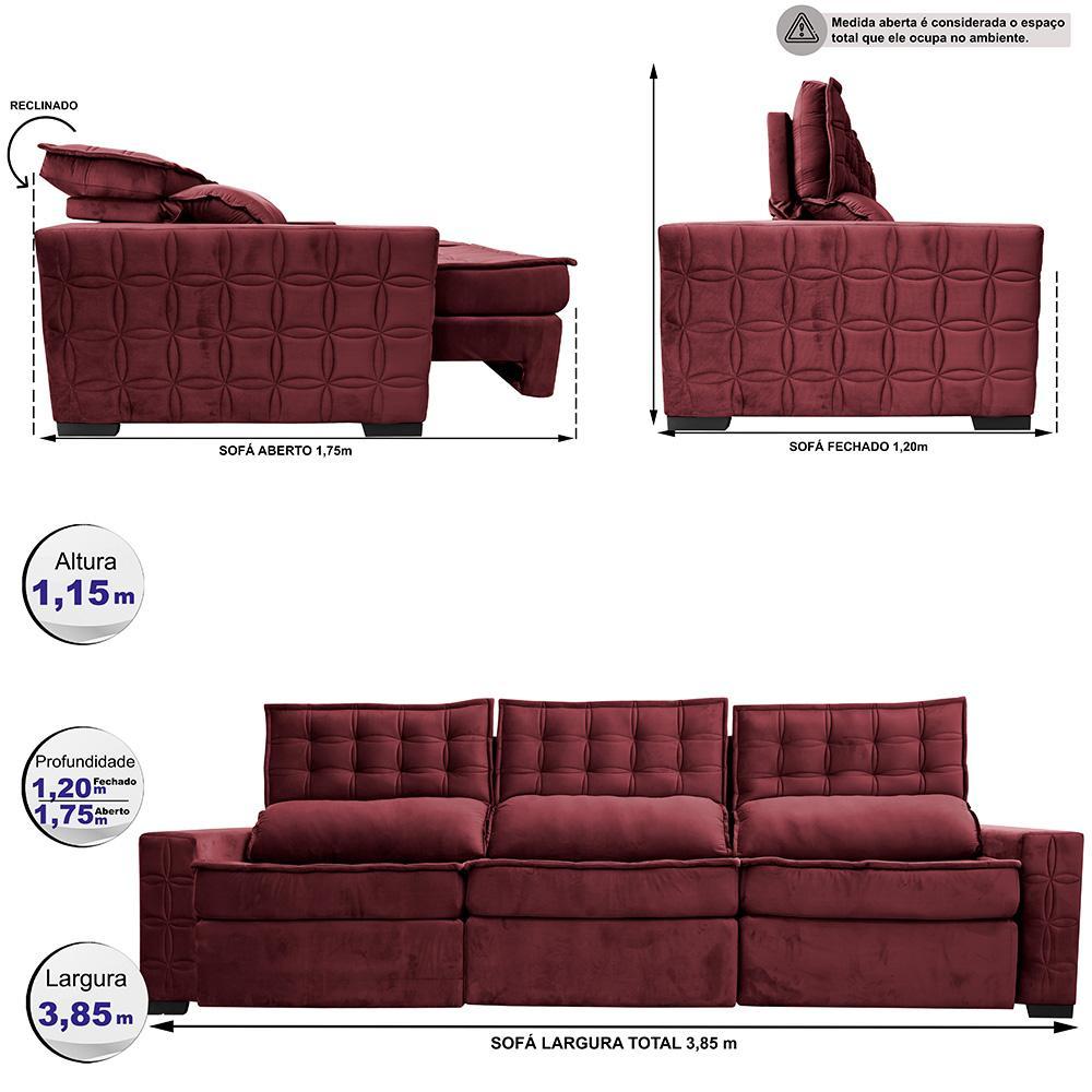 Sofá Retrátil e Reclinável 3,85m Cama inBox Big Star com SoftGel D40 Velupluma Vinho - 2
