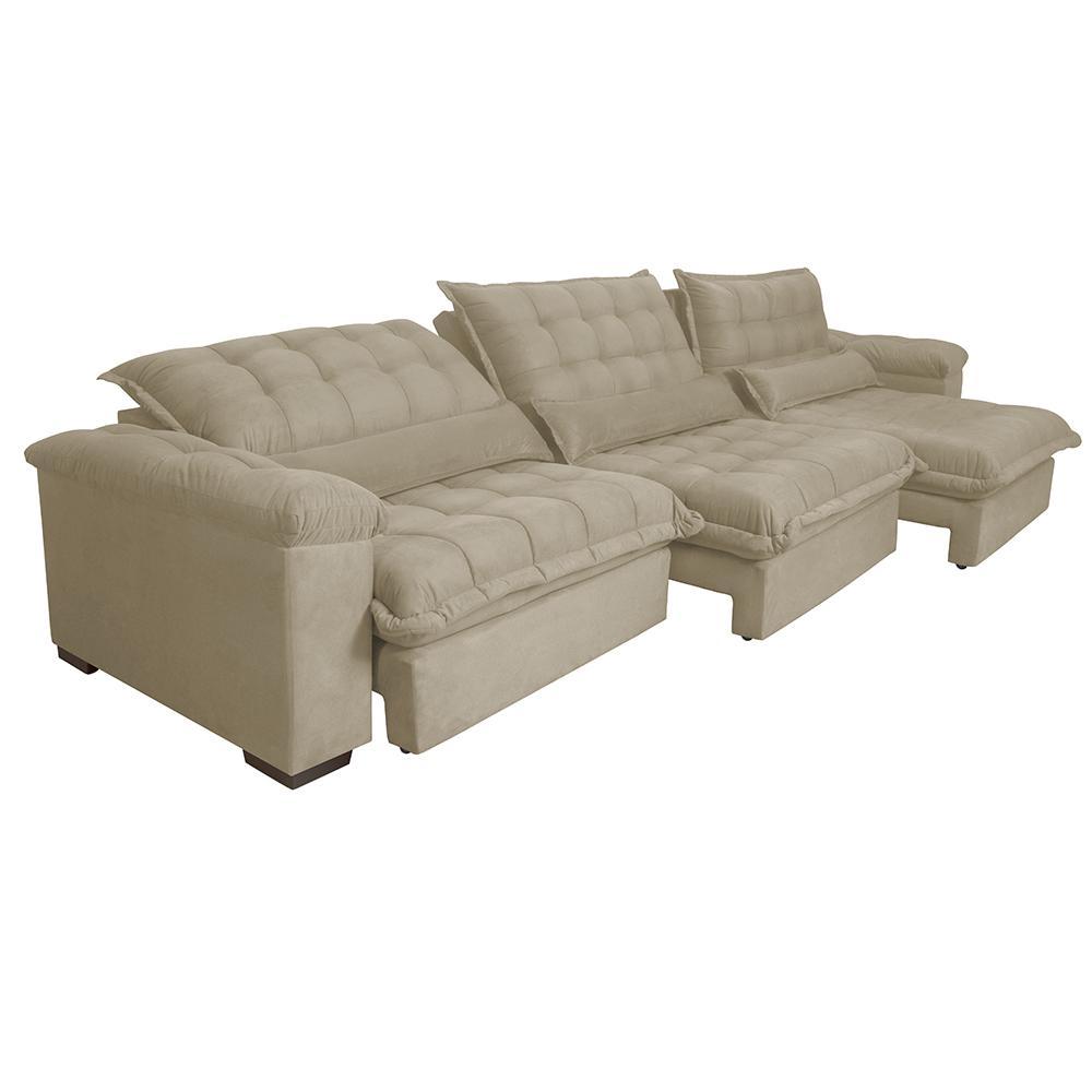 Sofá Retrátil e Reclinável 4,12m com Molas Ensacadas Cama inBox Aconchego Tecido Velusoft Bege - 7