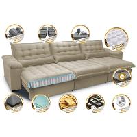 Sofá Retrátil e Reclinável 4,12m com Molas Ensacadas Cama inBox Aconchego Tecido Velusoft Bege - 3