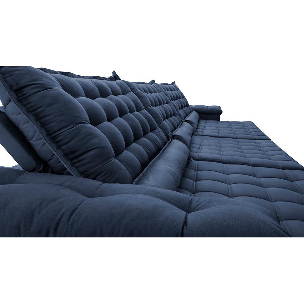 Sofá Retrátil e Reclinável 3,85m Molas Ensacadas Cama inBox Big Space com Bordado 3D Velusoft Azul - 4
