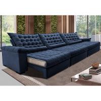 Sofá Retrátil e Reclinável 3,85m Molas Ensacadas Cama inBox Big Space com Bordado 3D Velusoft Azul - 1