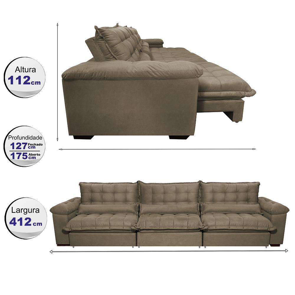 Sofá Retrátil e Reclinável 4,12m com Molas Ensacadas Cama inBox Aconchego Tecido Velusoft Castor - 2