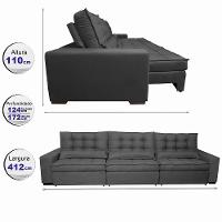 Sofá Retrátil e Reclinável 4,12m com Molas Ensacadas Cama Inbox Gold Tecido Suede Velusoft Preto - 2