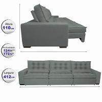 Sofá Retrátil e Reclinável 4,12m com Molas Ensacadas Cama Inbox Gold Tecido Suede Velusoft Cinza - 2