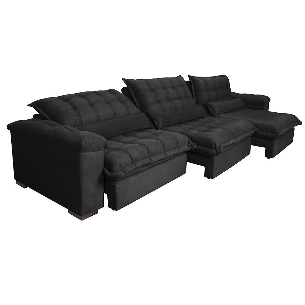 Sofá Retrátil e Reclinável 4,12m com Molas Ensacadas Cama inBox Aconchego Tecido Velusoft Preto - 7
