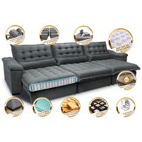 Sofá Retrátil e Reclinável 4,12m com Molas Ensacadas Cama inBox Aconchego Tecido Velusoft Cinza - 3