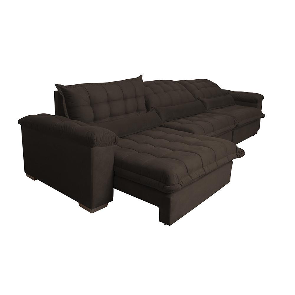 Sofá Retrátil e Reclinável 4,12m com Molas Ensacadas Cama inBox Aconchego Tecido Velusoft Café - 8