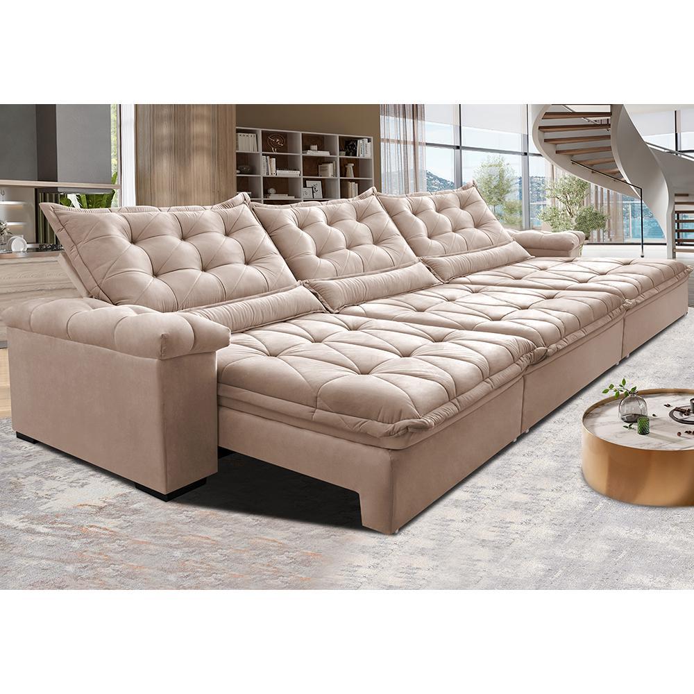 Sofá Retrátil e Reclinável 4,15m Cama inBox Big Fresh com SoftGel D40 Velupluma Bege - 1