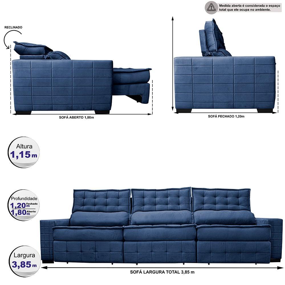 Sofá Retrátil e Reclinável 3,85m Cama inBox Big Puffer com SoftGel D40 Velupluma Azul - 2