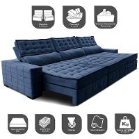 Sofá Retrátil e Reclinável 3,85m Cama inBox Big Puffer com SoftGel D40 Velupluma Azul - 3
