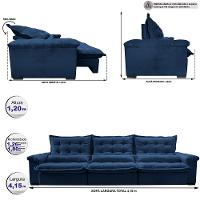 Sofá Retrátil e Reclinável 4,15m Cama inBox Big Fresh com SoftGel D40 Velupluma Azul - 2
